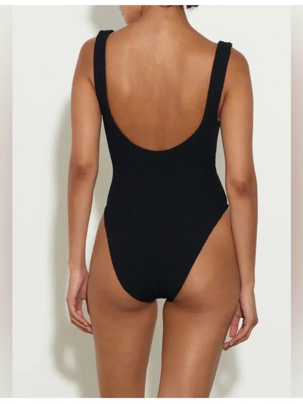 Hunza G Black Celine Swimsuit One Piece One Size Crinkle Loop Swimwear Noir NWOT - Picture 2 of 9